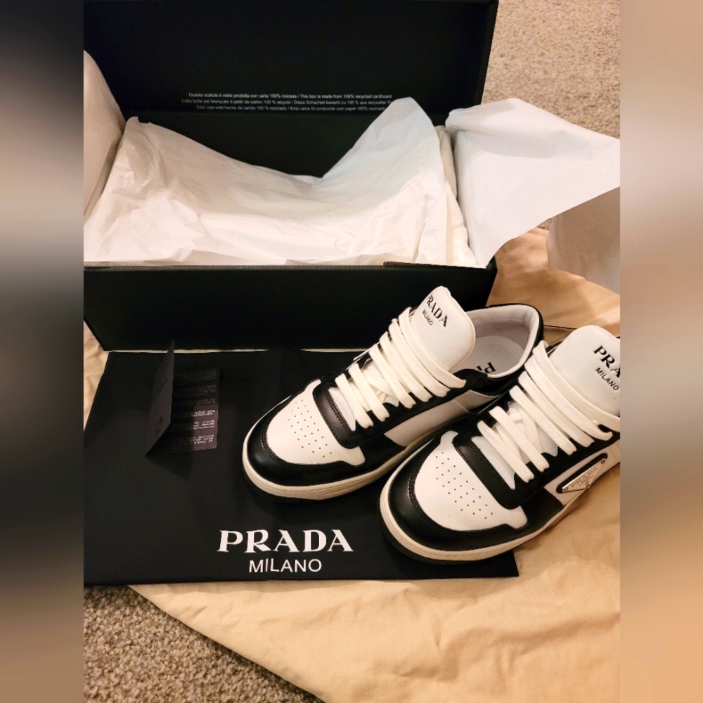 Prada Bi-Color Leather Low Top Court Sneakers